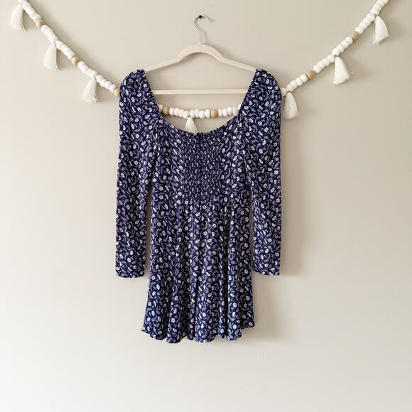 NWOT Reformation Sidecar Long Sleeve Ditsy Floral Mini Fit & Flare Dress Blue 2 - Picture 6 of 6